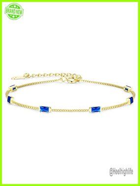 925 Sterling Silver Gold Plated Birthstone Charm Link Bracelet for Women